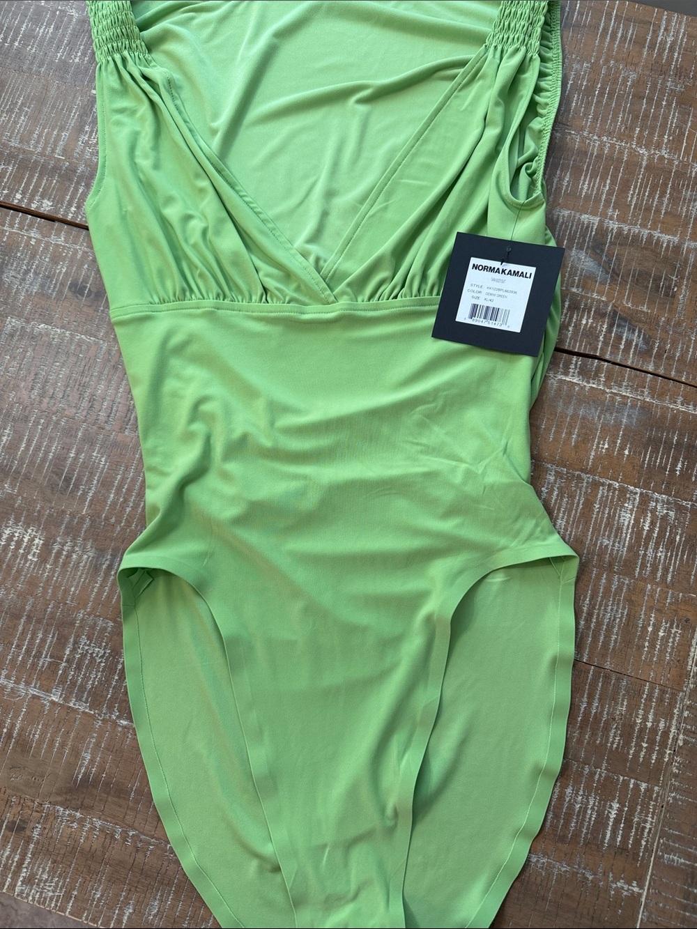 Norma Kamali Bright Lime Green V-Neck Bodysuit